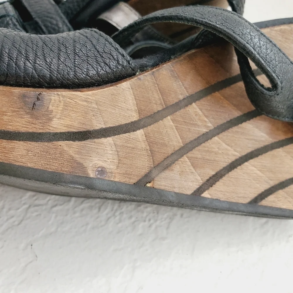 Rebeca Sanver Spain Y2K Leather Chunky Wedge Wood Platform Sandals 40EU